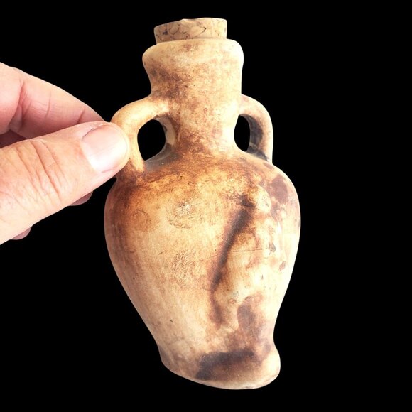 Miniature Amphora Vase With Woman Figure Lifting Skirt to Show Behind Anasyrma - Picture 1 of 13
